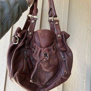 B. Makowsky genuine leather drawstring satchel / shoulder bag